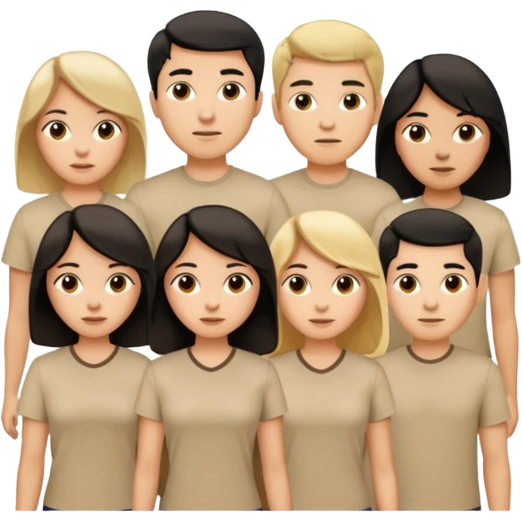 group of people  together ; men and women with brown, blonde, black hair wearing beige shirts aesthetic emoji