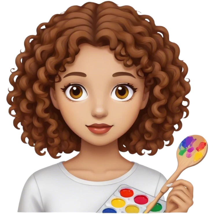 girl with brown curly hair holding paint palette  emoji