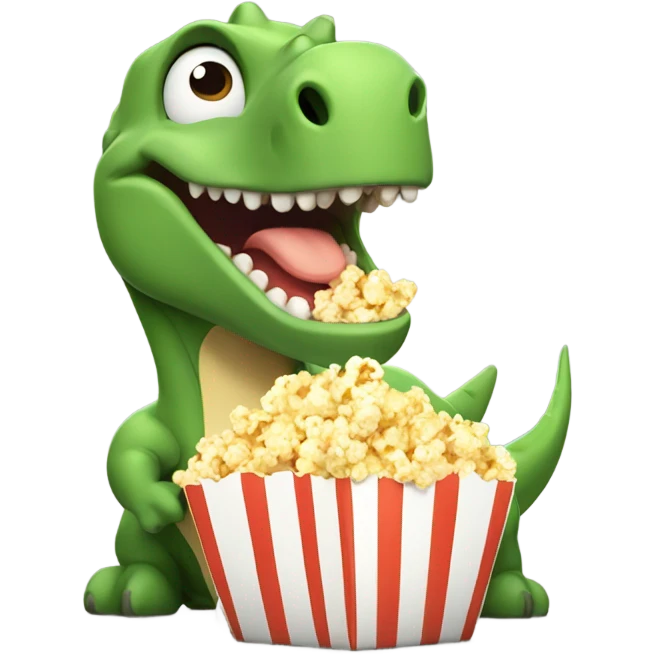 Happy Dino eating popcorn  emoji