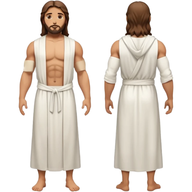 fullbody jesus christ jacked, sleeveless white robe front and backview emoji