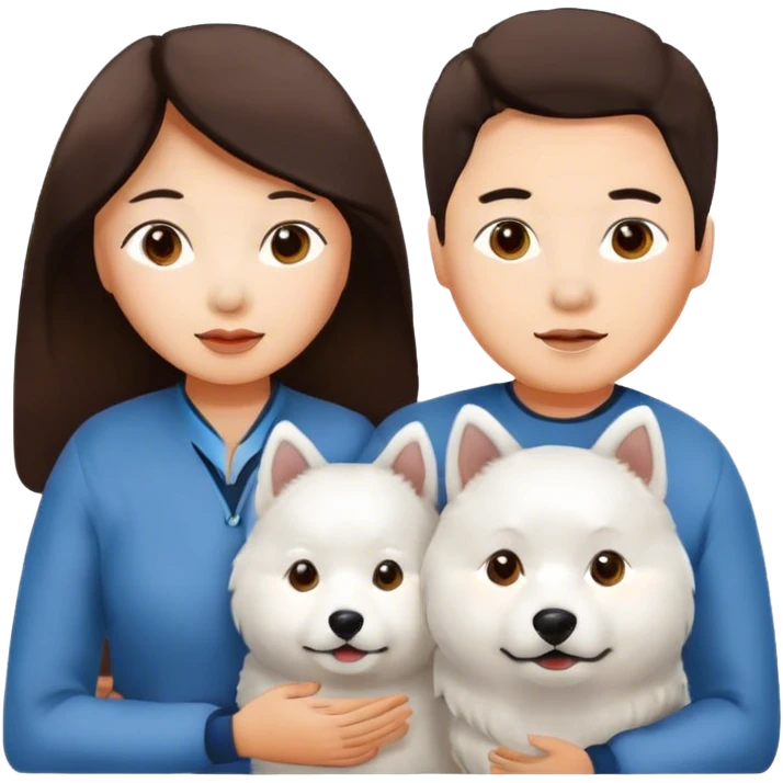 Brunettte asian couple with a Samoyed  emoji