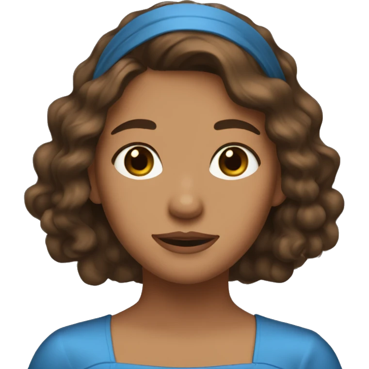 Let us be a girl, brown hair, light skin, brown eyes, listen to music and cry, and wear a blue dress. emoji
