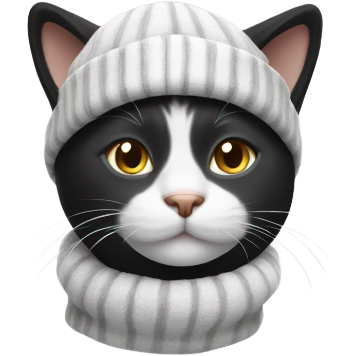 Black and white cat wearing winter hat  emoji