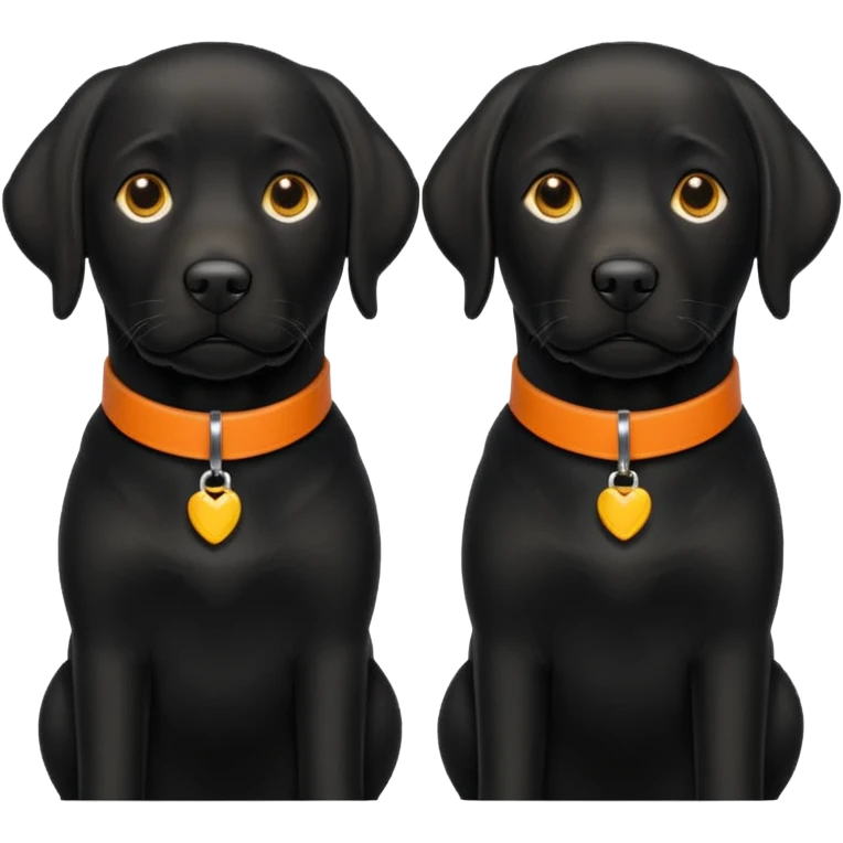 2 black labradors, yellow collar and orange collar emoji