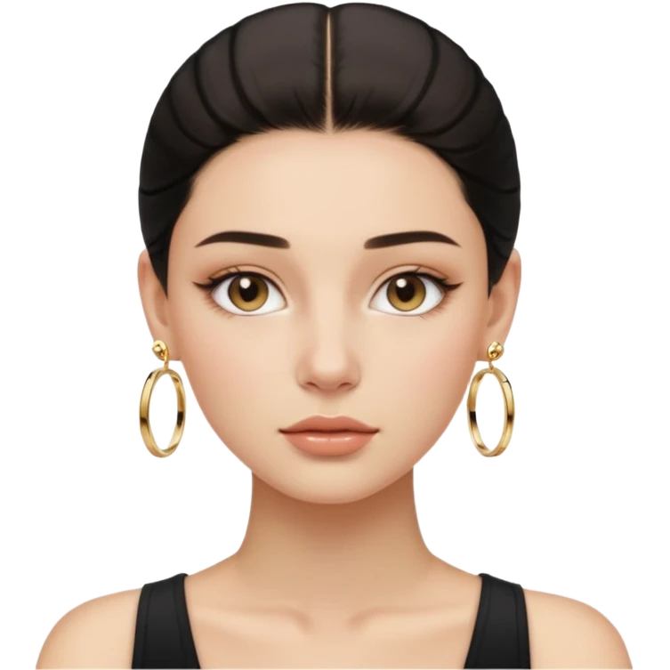 clean girl aesthetic emoji, minimal makeup, slicked-back hair, gold hoop earrings, dewy skin, soft neutral tones emoji