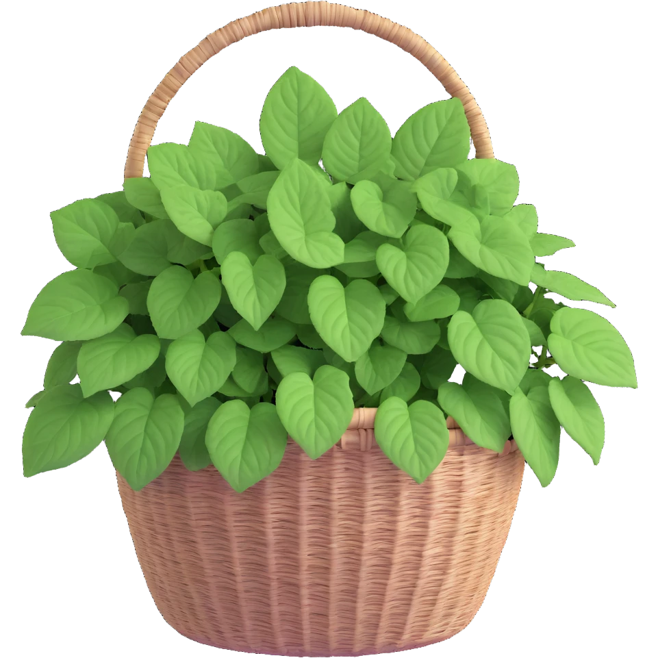 Plectranthus Verticillatus Swedish Ivy with trailing stems and perfectly round circular leaves in a coconut fiber basket emoji