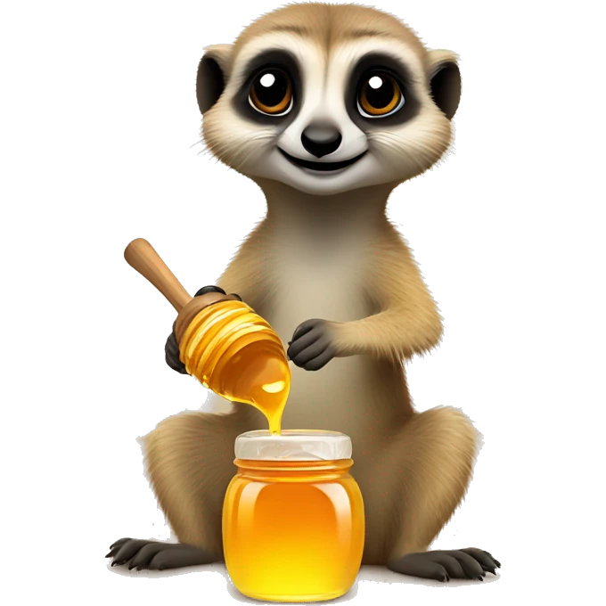 Cute meerkat eating honey with honey jar emoji