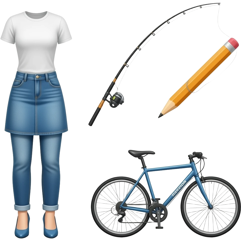 I 👍 jeans
I  👍T- shirt 
I 👍skirt 
I  👍high heels
I ❤️ fishing 
I ❤️ cycling 
I ❤️drawing these are for childrens around 2nd grade and for school so dont make it too crazy and have a simple design but still eye catching emoji