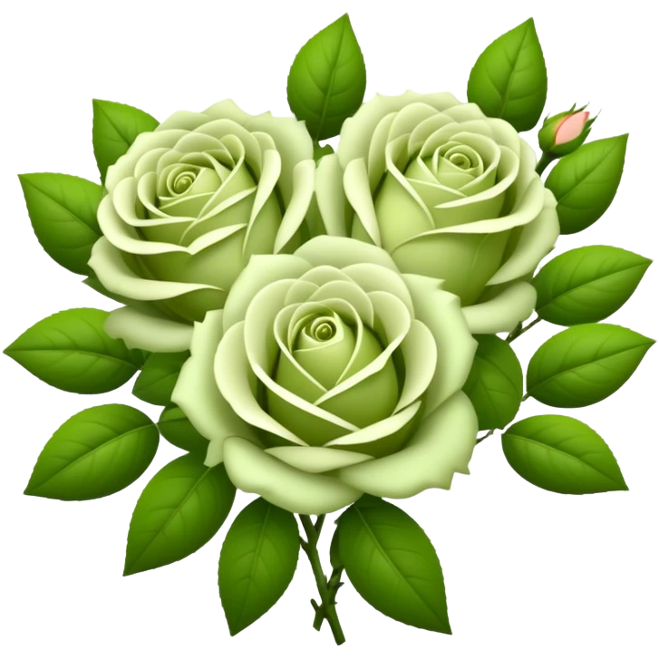 big bouquet Soft Green Tea Rose flower and bud, luxuriant, leaf, bud emoji