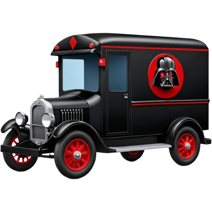 Ornate but stealth 1925 Darth Vader Grumman mail truck emoji