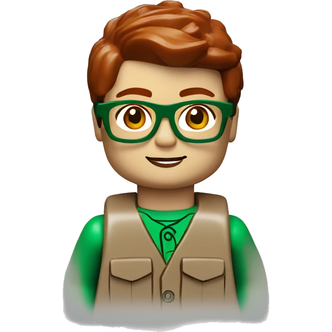lego minifig of a 7 year old boy with green glasses and dark red hair emoji