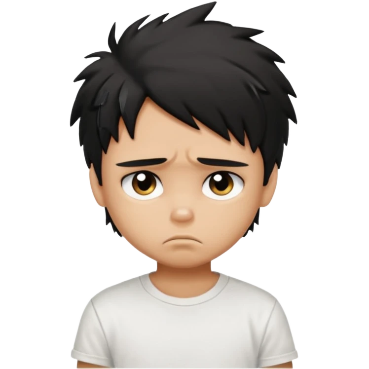 generate a pretty tan bratz boy with black messy hair looking sad. Wearing a white tshirt emoji