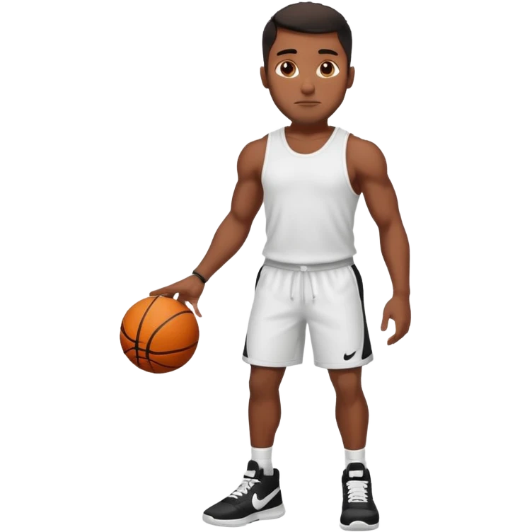 Handsome Black guy with brown skin tone, with muscular build, wearing black basketball shorts, a white tank top, and Nike sneakers emoji