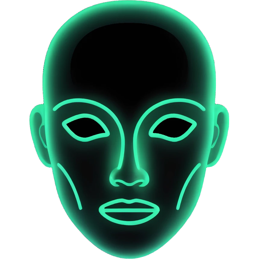 Minimalist futuristic AI avatar — clean glowing outline of a humanoid face, half-abstract with light reflections. emoji