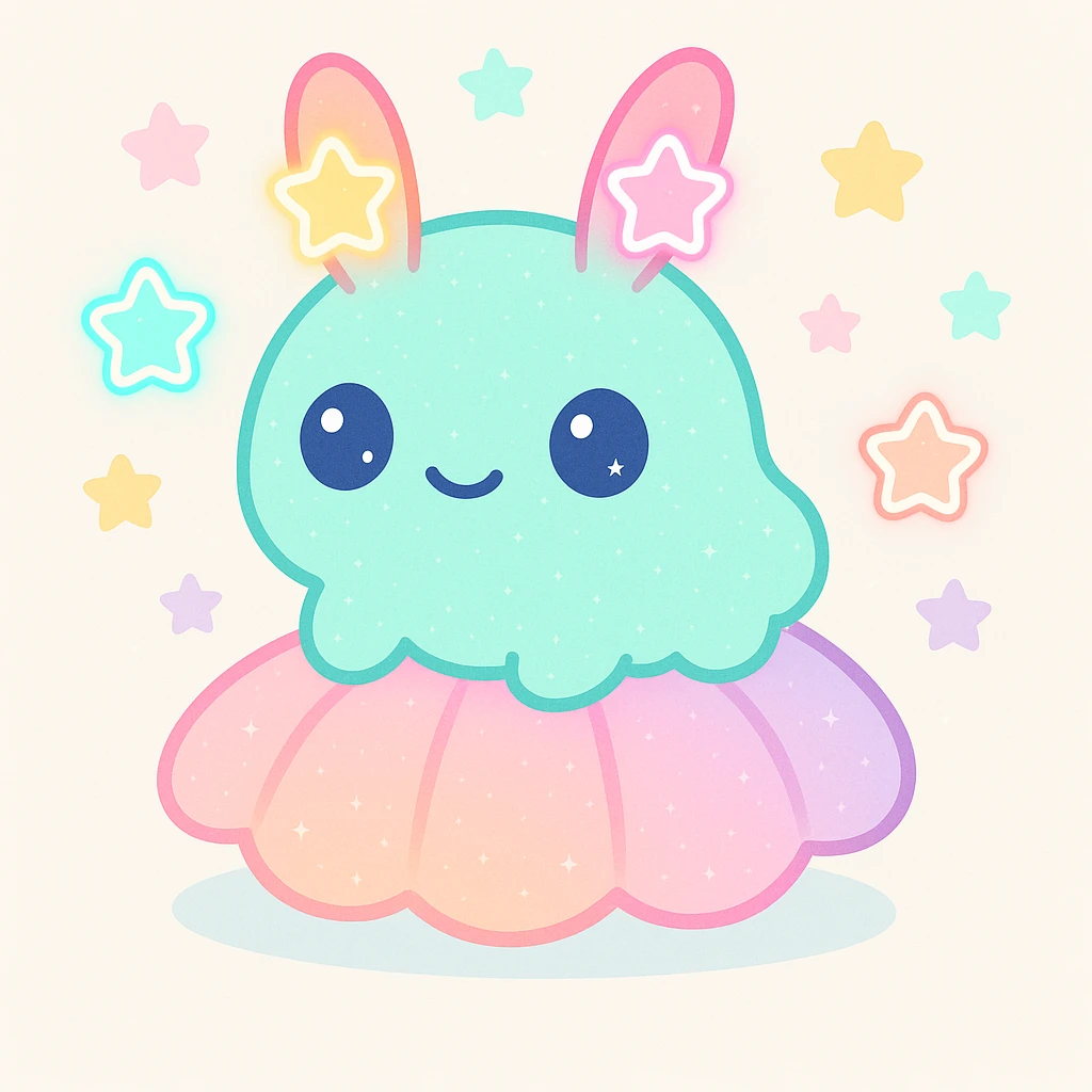 Add more glitter and sparkles, keep kawaii neon style, make the sea bunny and shell extra sparkly. emoji