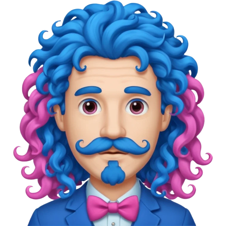 man with very blue curly long blue hair pink big mustache  emoji