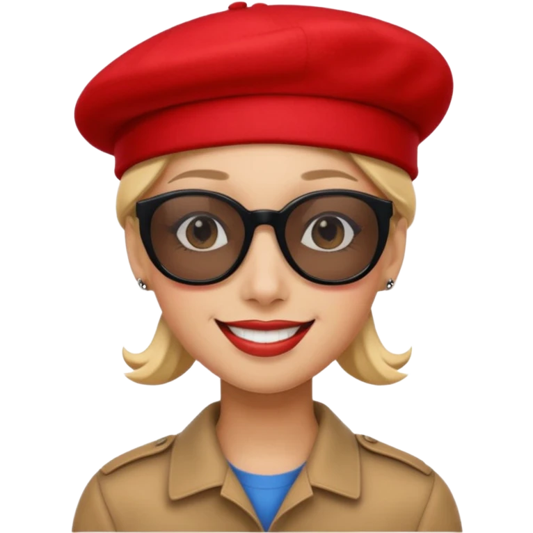 Sourire,.lu.ettes de soleil noires, beret rouge parachutiste emoji