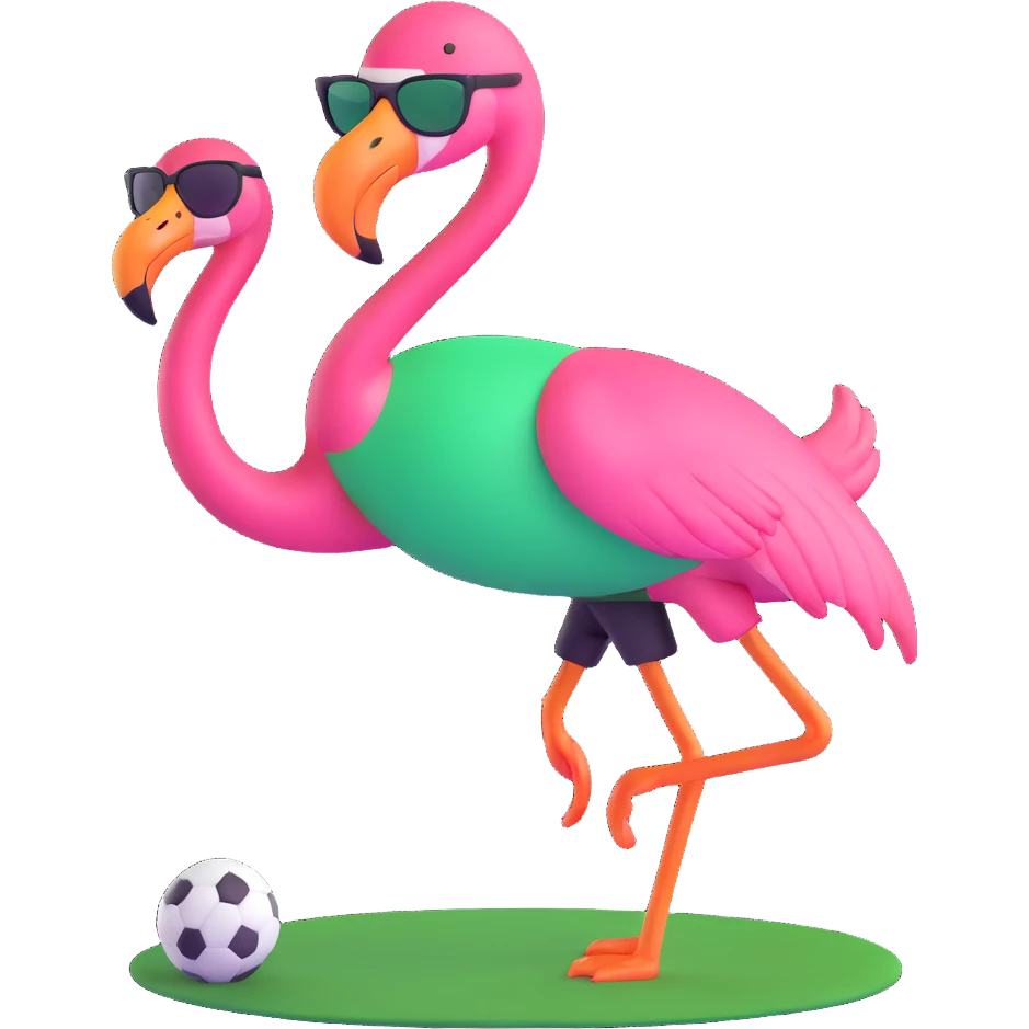 flamingo soccer player with sunglasses and a black and green jersey emoji
