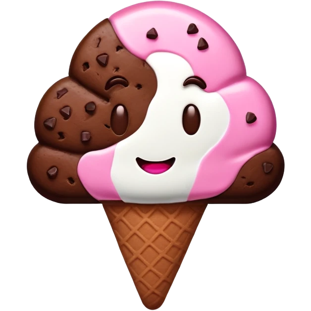 make chocolate cookie emoji with pink, white, and brown ice cream, like cookies boom emoji