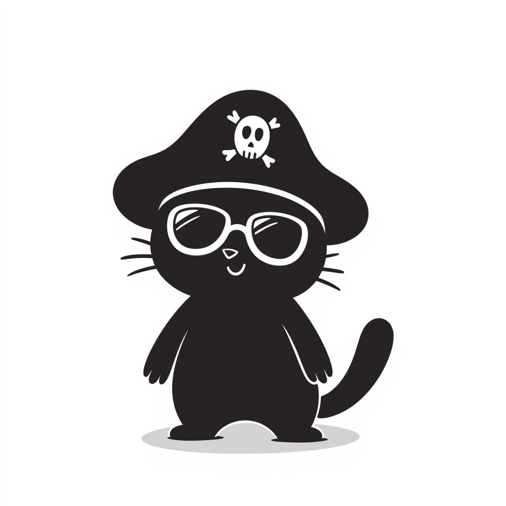 cat wearing sunglasses and a pirate hat emoji