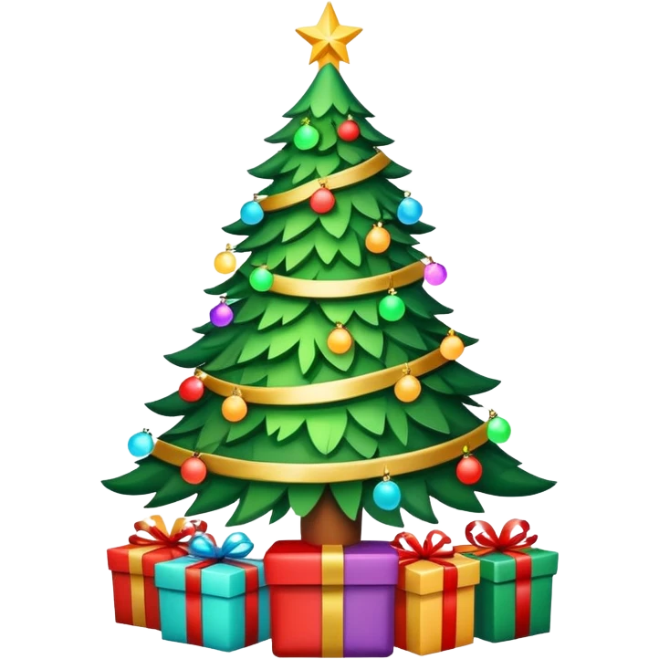 Christmas tree with lights and presents underneath emoji
