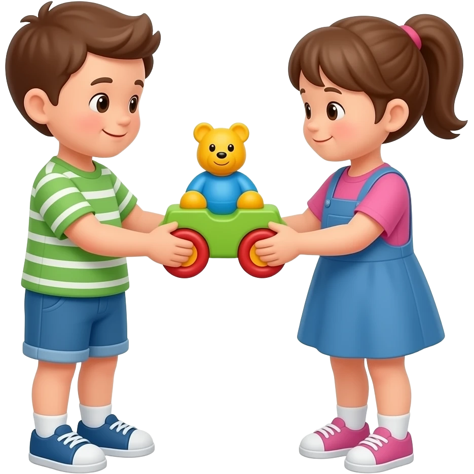 pictogramme, enfants qui partagent jouets emoji