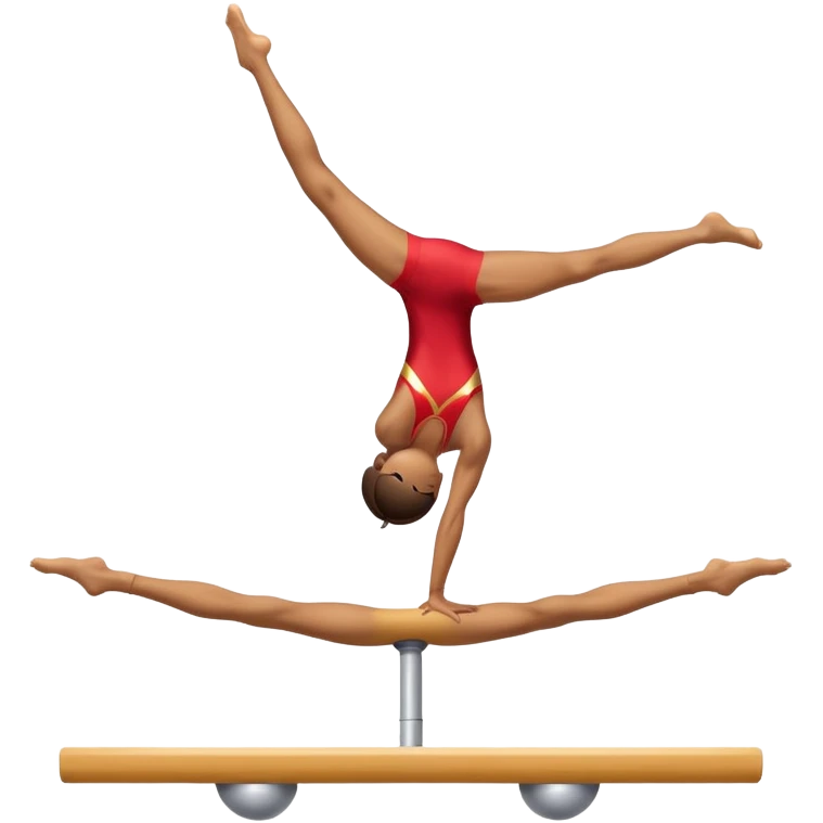 An artistic emoji of a professional sports acrobat performing a stunning balance pose on a narrow beam. The acrobat showcases perfect control, flexibility, and strength, executing an elegant handstand. The background features a bright gymnastics arena with spotlights. emoji