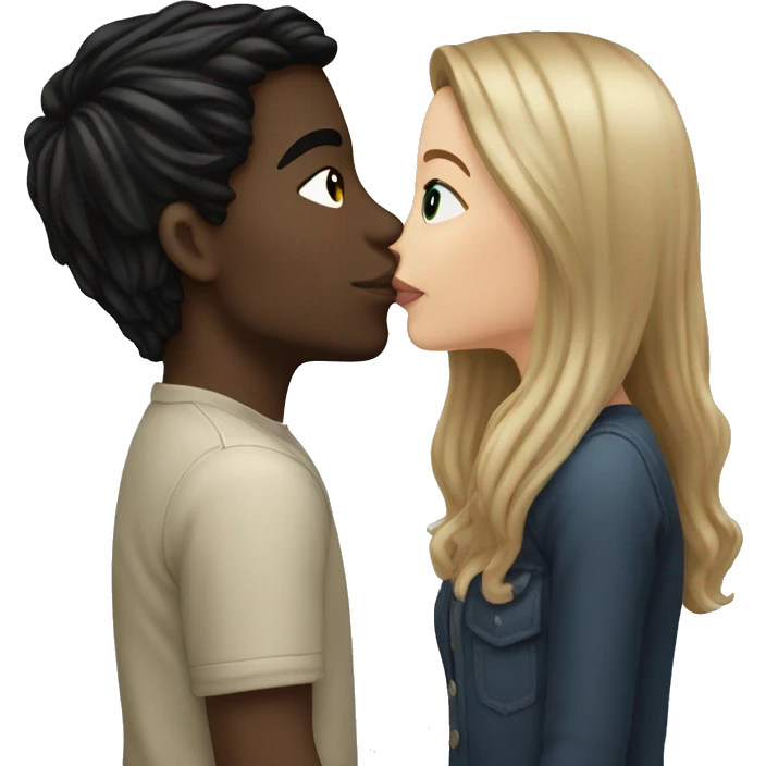 Long hair Brunette white girl kissing white boy with short black hair emoji