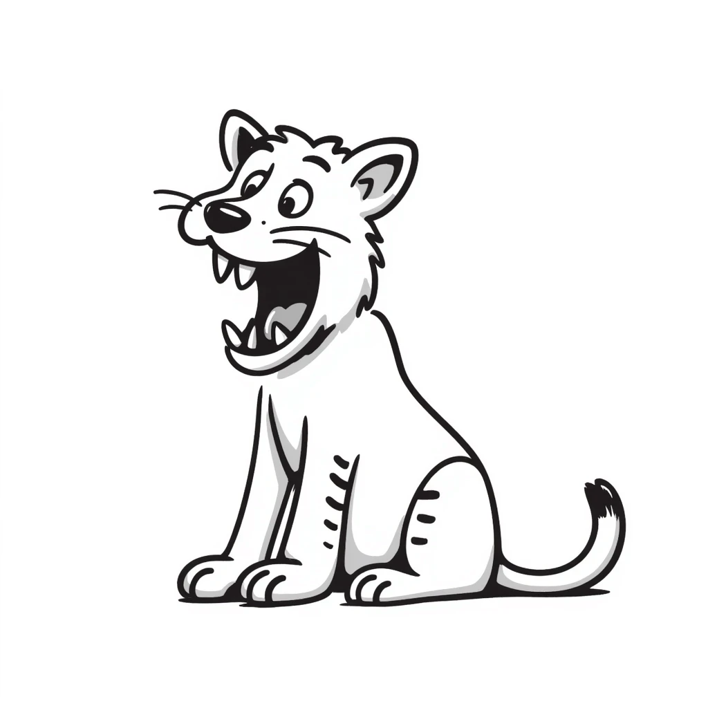 sketch of a saber-toothed cat with ridiculously long canine teeth, dramatic oversized fangs emoji