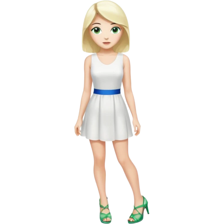Prince, black hair, body, legst, blue eyes, woman blonde hair, green eyes, sexy white short sleveless dress, shoes emoji