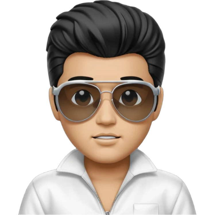 A boy with an Elvis Presley mask with sunglasses (with total black lenses)dressed as Elvis Presley (white dress) emoji