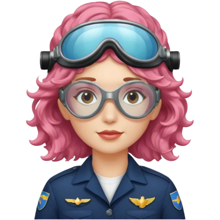 Flight Officer Lila – wavy rose-hair pilot with mirrored goggles emoji