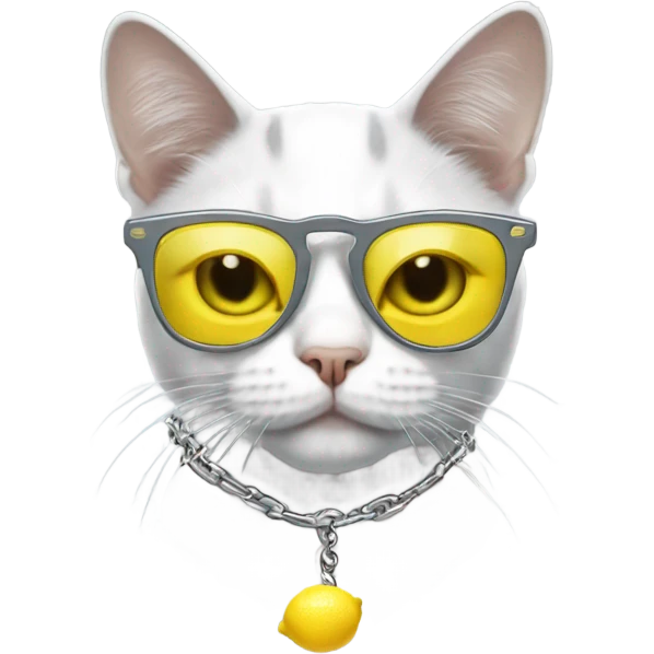 White and gray Cat with sunglasses with a lemon hanging from his chain  emoji