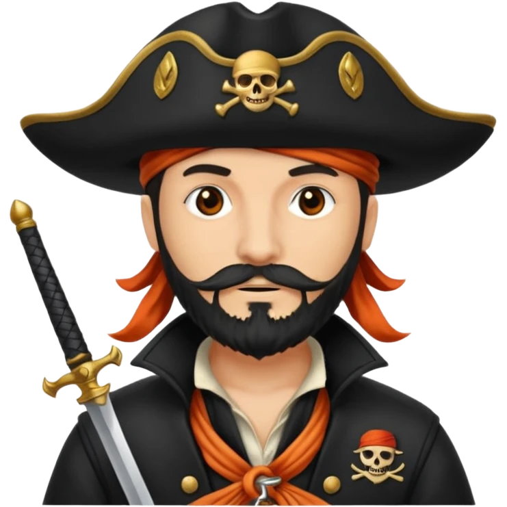 Pirata con un parche grande y negro sobre el ojo y con barba anaranjado emoji