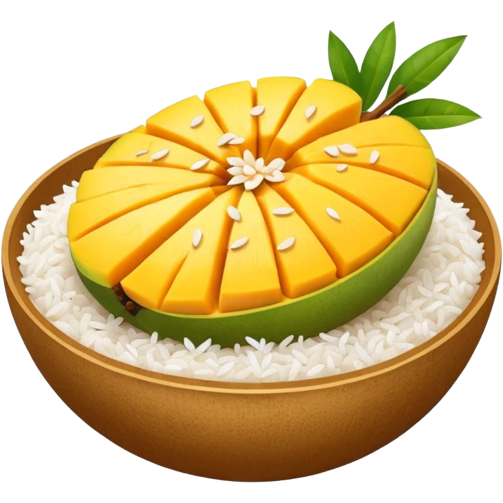 Sliced mango on rice topped with sesame seeds emoji