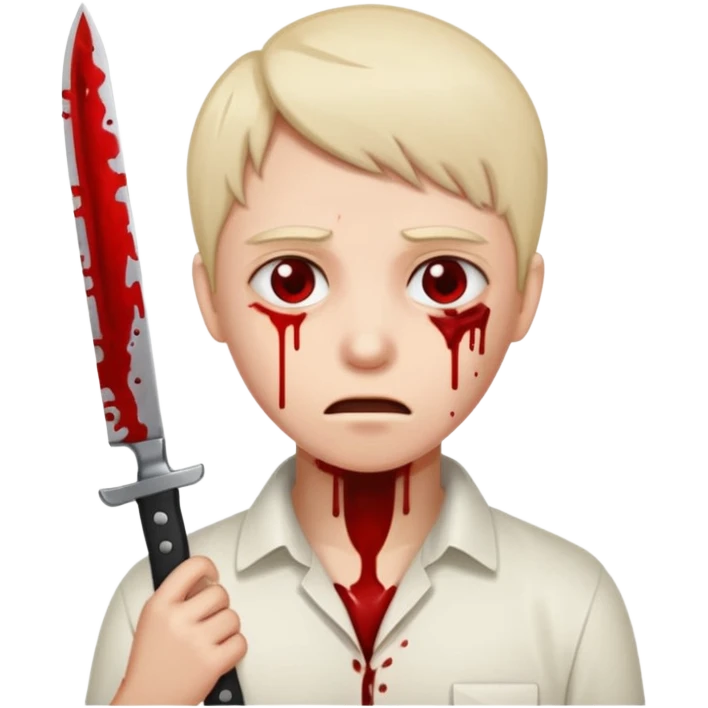 A person with a knife that looks tired and there’s blood on their neck emoji