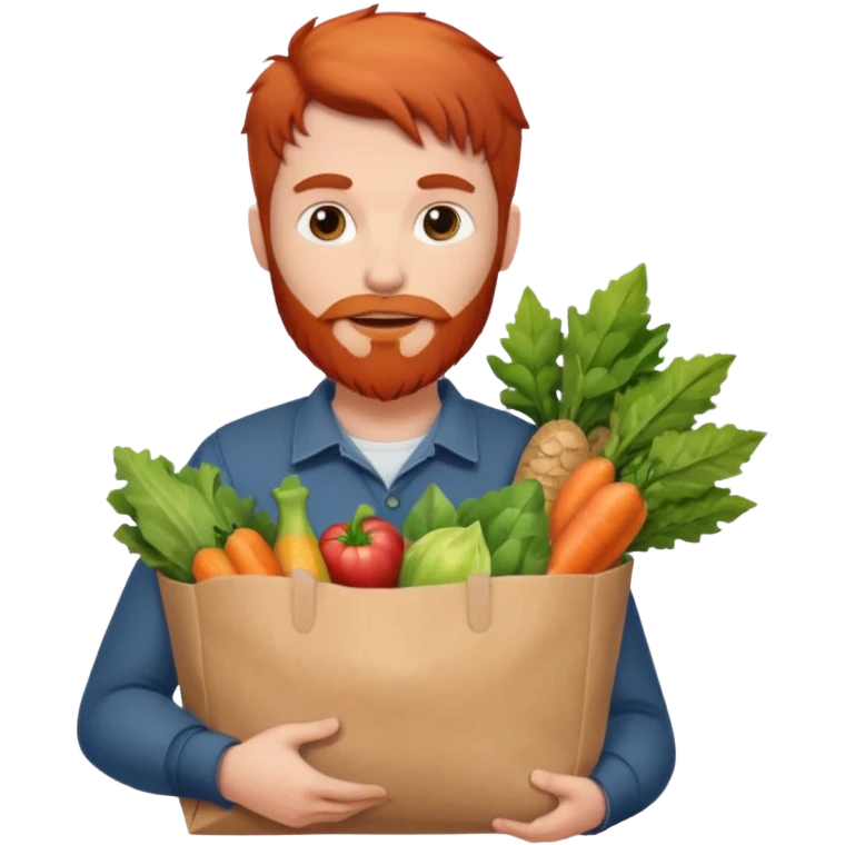 red bearded male holding a grocery bag emoji