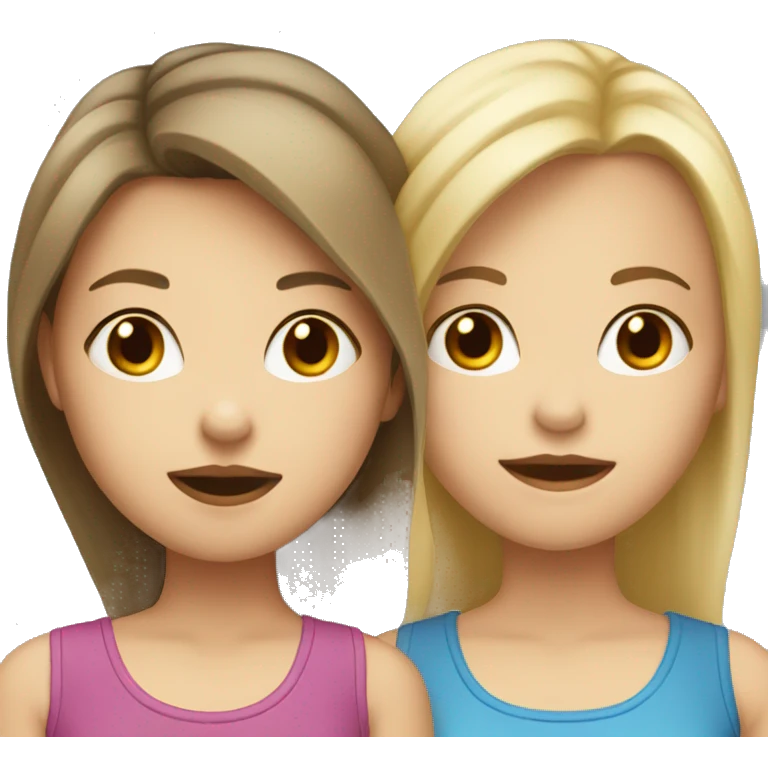 Two girls kissing one with brunette hair and the other blond both white  emoji