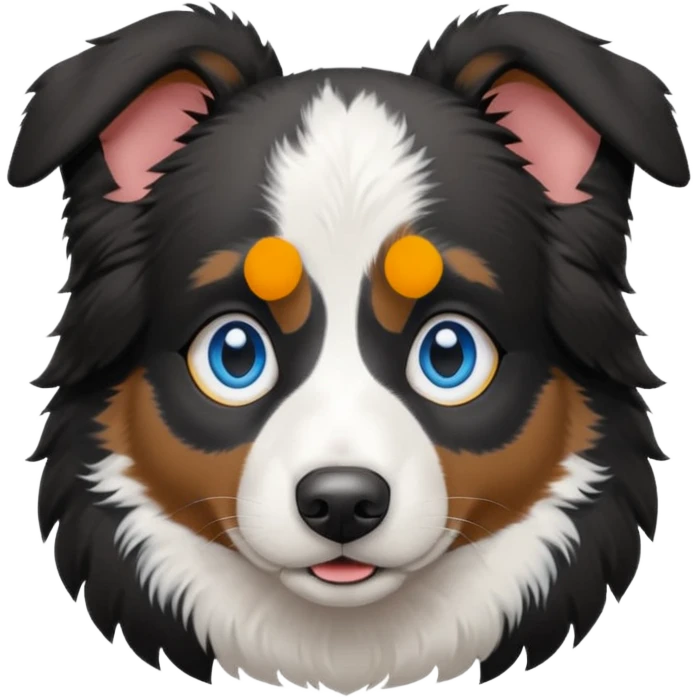 Black and white Australia Sheppard dog with blue eyes emoji