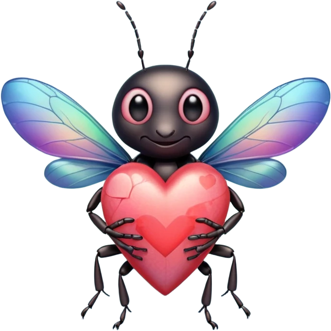 Bug holding a love heart emoji