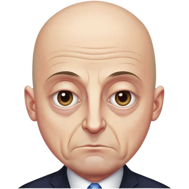 Steven Miller, Trump advisor, bald, grim expression, narrow face, sagging eyelids drooping more on the outside, bottom lip sticking out emoji