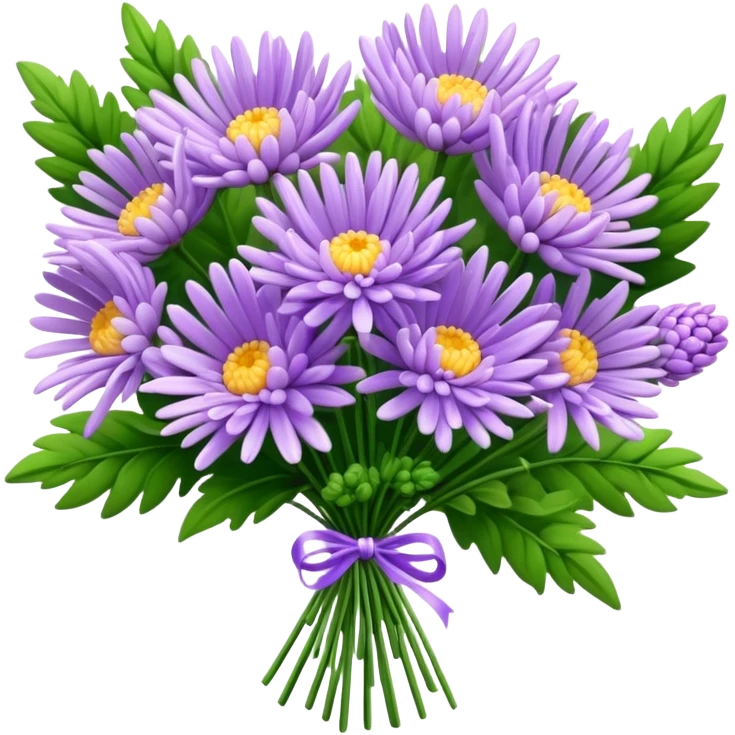 bouquet Lavender Chrysanthemum, luxuriant, leaf, bud emoji