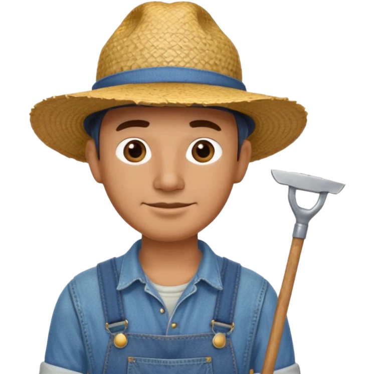 Farmer man – Straw hat, hoe on shoulder
 emoji