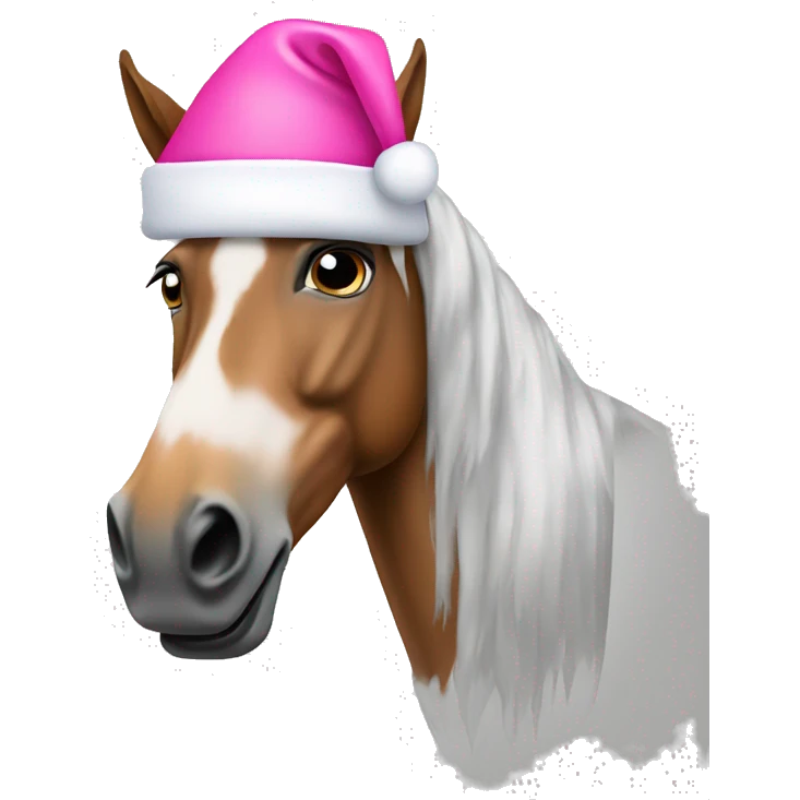 horse wearing pink santa hat emoji