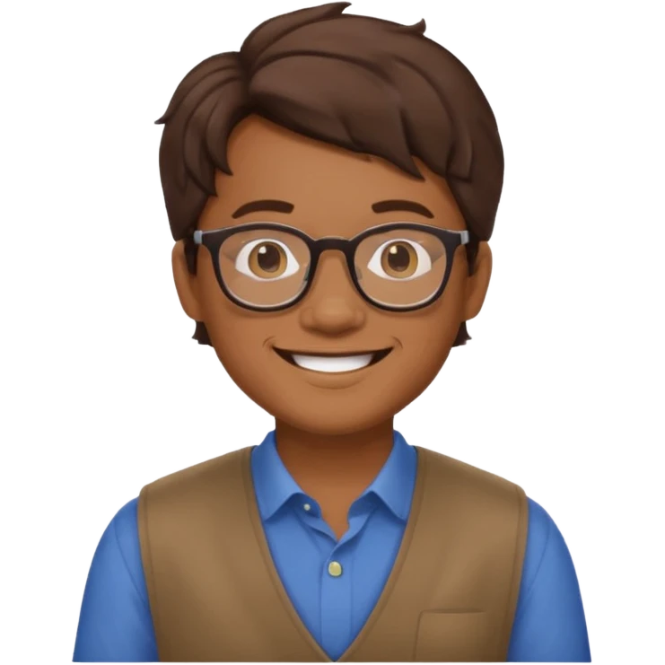 Filipino male, with goatie, wearing glasses, medium wavy length hair, brown emoji