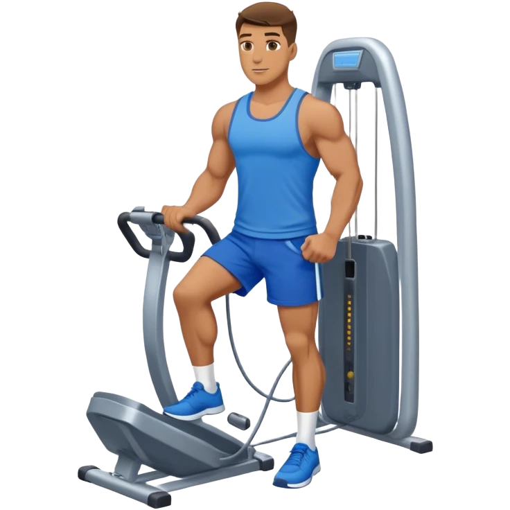 fit man with blue shorts using cable-machine emoji