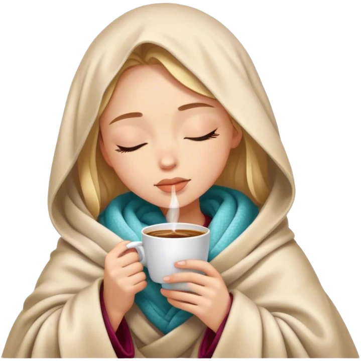 girl inside a blanket sipping coffee eyes closed emoji