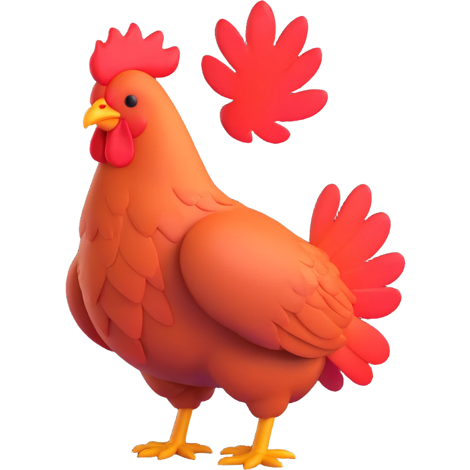 a sunburnt chicken, comical and expressive, with red skin and ruffled feathers, looking uncomfortable emoji