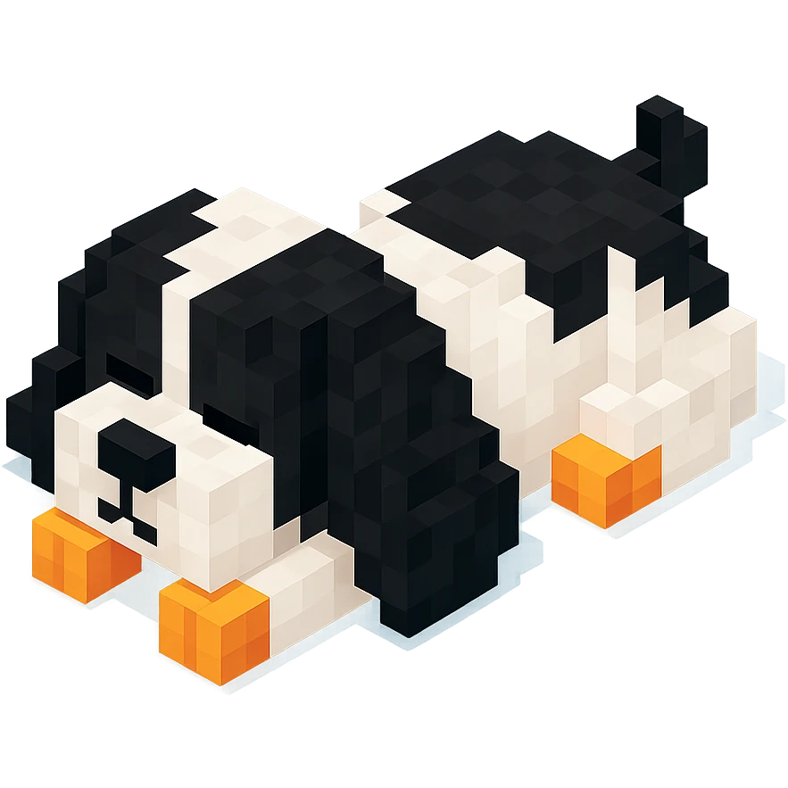 black and white Russian Cocker Spaniel puppy sleeping emoji
