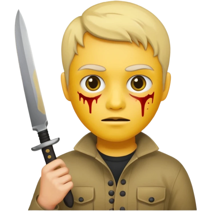 killer holding a knife, simple, round face, minimal details, yellow skin emoji